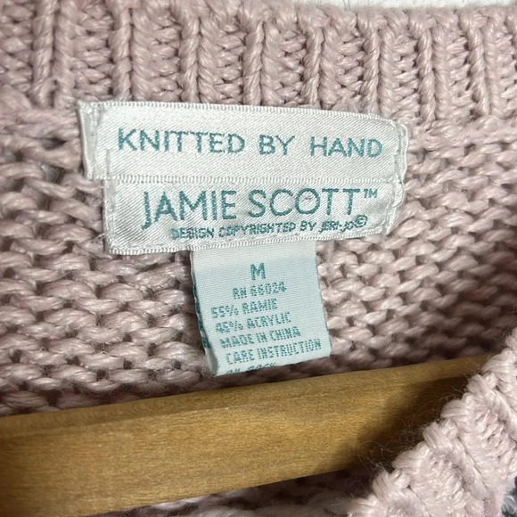 Vintage 90s Jamie Scott Hand Knit Floral Quilt Pattern Chunky Crewneck Sweater - Picture 8 of 9